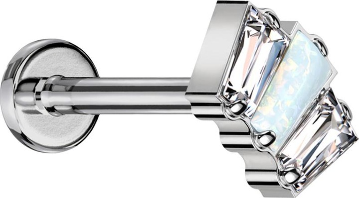 Produktbild Star Piercing Micro Labret Innengewinde silber drei Baquette zwei Kristalle silber und ein Opal weiss (ohne Messing, Titan G23)