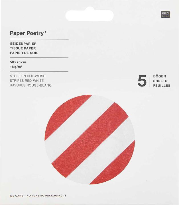 Actual product image Rico Design Tissue paper "Stripes red/white", 50 x 70 cm, 5 sheets (18 g/m², 5 x)