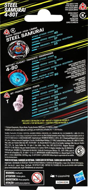 Actual product image Hasbro Beyblade X Steel Samurai 4-80T Spinning Top Booster Pack