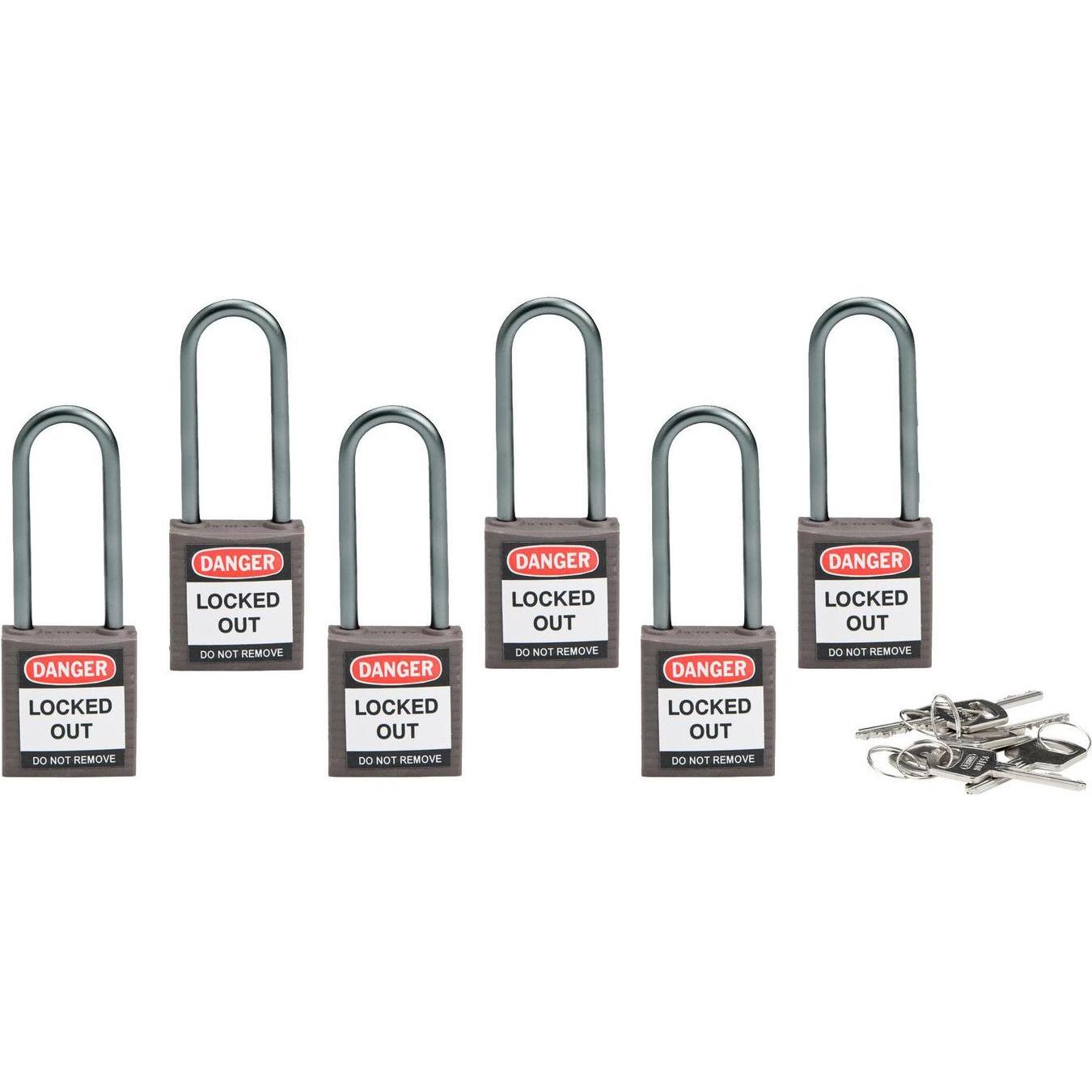 Brady, Vorhängeschloss, kompaktes Sicherheitsschloss Nylon, Grau, 50mm Bügelhöhe, 4,7mm Aluminium-Schliessbügel (Keye