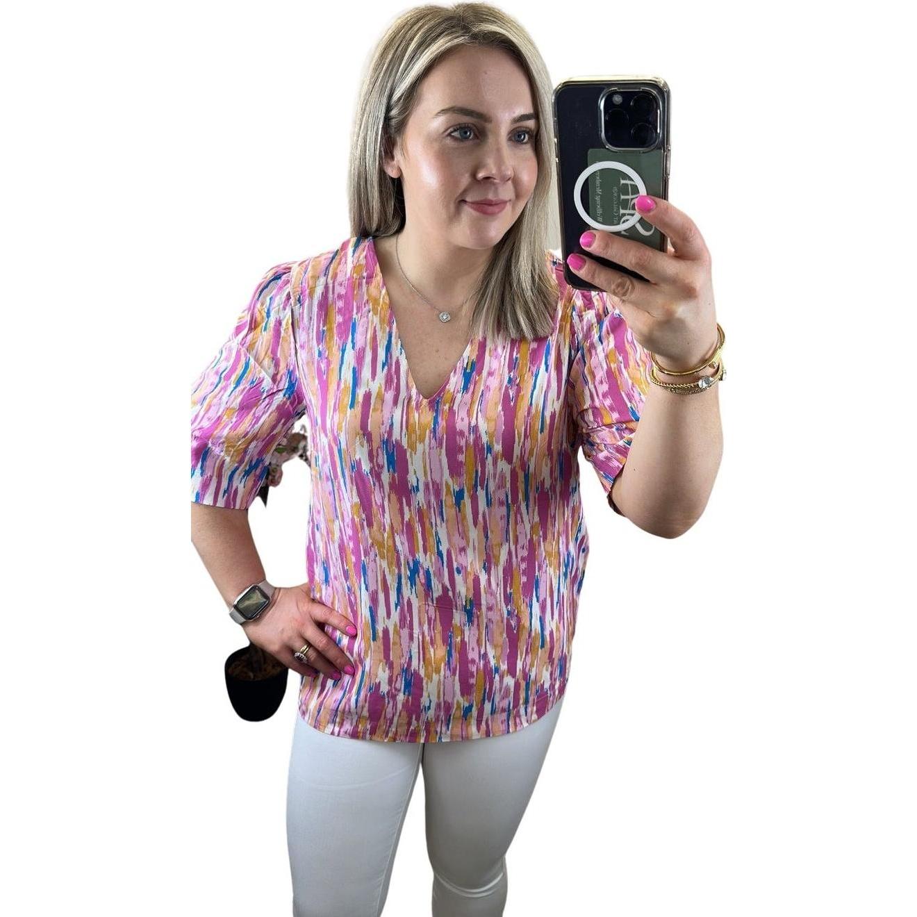 B.young, Damen, Bluse, bauschige bluse mit v-ausschnitt, damen joella, Rosa, (40)