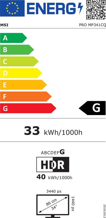 Label énergétique MSI Pro MP341CQWDE (3440 x 1440 pixels, 34")