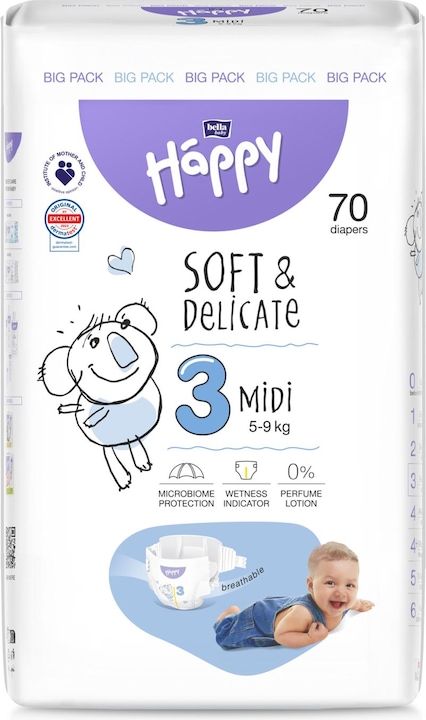 Image du produit happy Baby Midi 3 5-9kg Babywindeln, 70 Stück (Taille 3, 70 pièce(s))