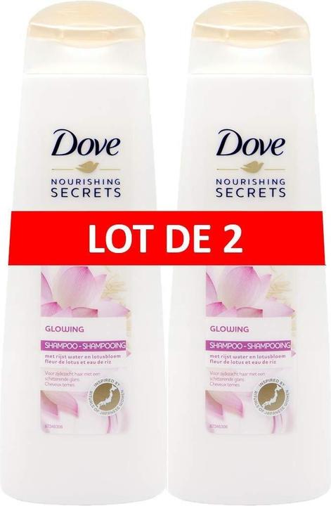 Dove Shampoo - Glowing Lotusblume - für seidiges und glattes Haar, 2er Pack (2 x 250 ml) (Liquid shampoo)