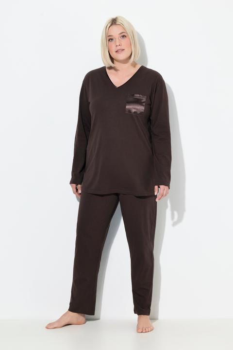 Produktbild Ulla Popken Pyjama, Satin-Brusttasche, V-Ausschnitt, Langarm (46)