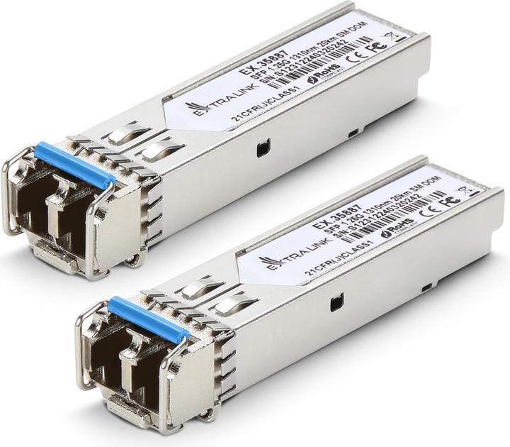 Actual product image Extralink SFP 1.25G 2-pack | SFP module | 1.25 Gbps, LC/UPC, 1310 nm, 20 km, singlemode, DOM