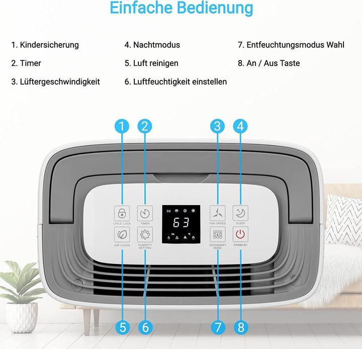 Produktbild KLAMER Luftentfeuchter 25L, 195m³ Luftumwälzung pro Stunde, 420W Entfeuchter, 5.5L Tank (35 m², 25 l/24h)