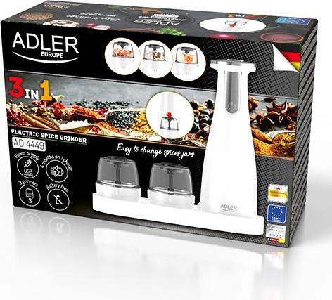 Productafbeelding Adler Elektrische zout- en pepermolen AD 4449w 7 W, Behuizing ABS-kunststof, Lithium, Matwit