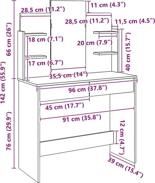 Produktbild vidaXL Schminktisch (96 x 39 x 142 cm)