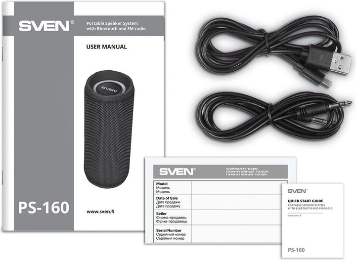 Produktbild Sven PS-160, juodas, power output (RMS), TWS, Bluetooth, FM, USB, Micro SD, lithium battery (Stromversorgung über USB)