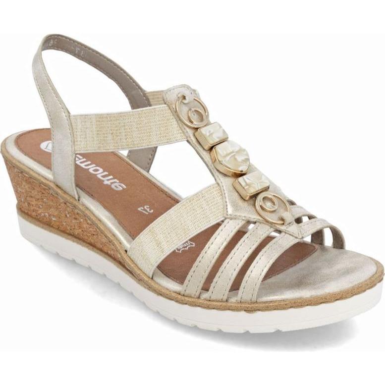 Remonte, Donne, Sandali + Ciabatte, Women's wedge sandals with elastic bands, gold, R6264-91, Oro, (40)