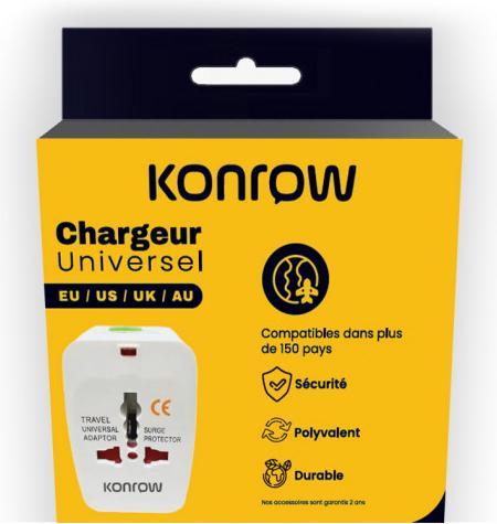Image du produit Konrow 931 - Adaptateur Universel (EU / US / UK / AU, Blanc) - Emballage Original