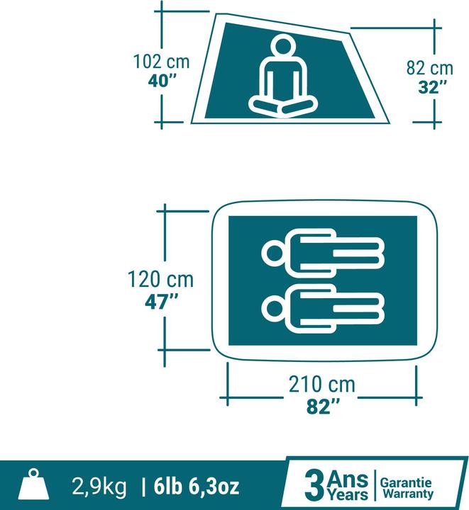 Image du produit Quechua 2 Seconds 2P (Tente instantanée, 3 kg, 2 personnes)