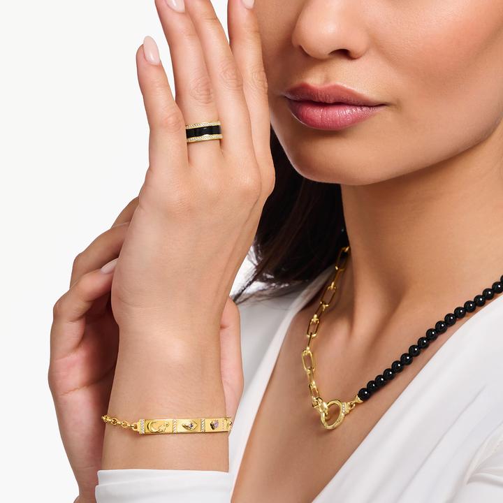 Produktbild Thomas Sabo Bandring mit schwarzer Kaltemaille und weissen Steinen vergoldet (60, 925 Silber)