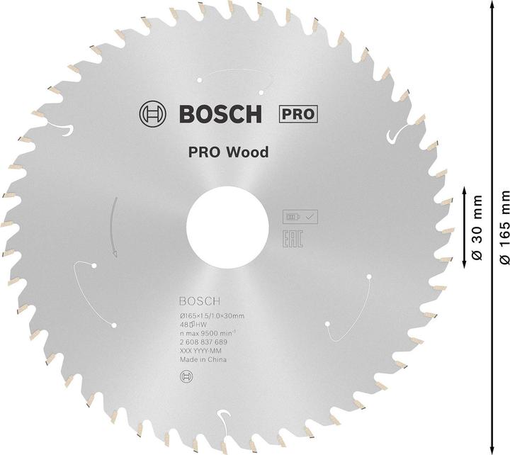 Produktbild Bosch Professional Zubehör PRO Wood cordless Kreissägeblatt, 165 x 1,5 x 30 mm