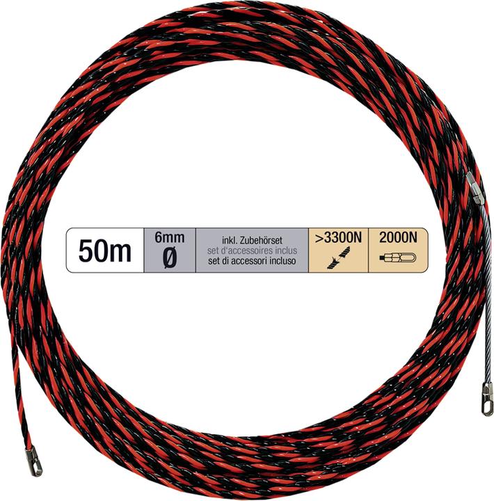 Steffen Kabeleinzugsband PROFESSIONAL 50m Ø 6mm mit Suchfeder + Zubehörset sw/rt (50 m)
