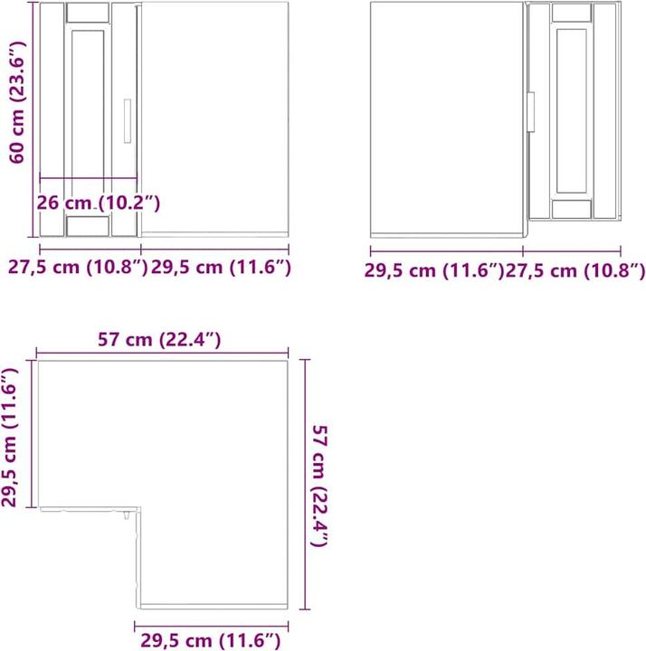 Actual product image vidaXL Küchen-Eckhängeschrank (57 x 57 x 60 cm)