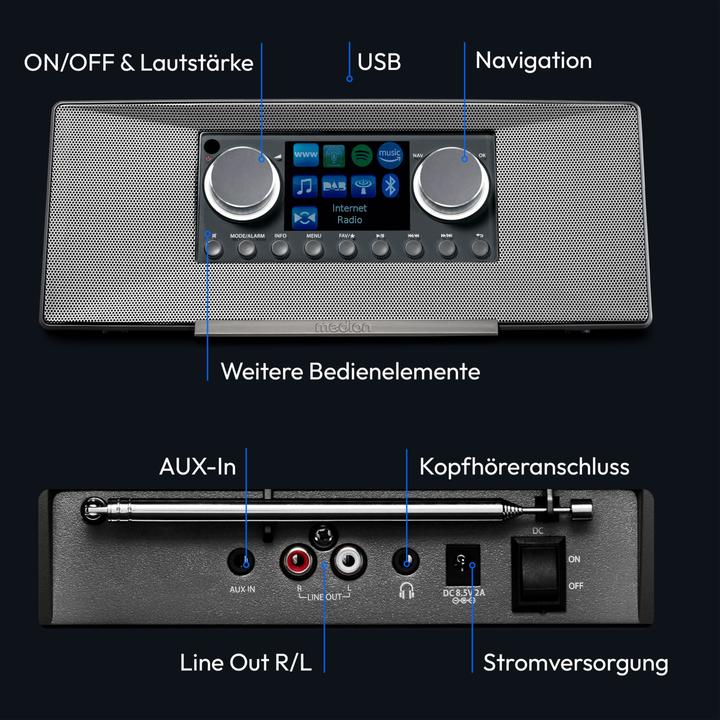 Image du produit Medion MD 89289 Radio Internet stéréo gris (DAB+ DAB, FM, Radio Internet, Bluetooth, WiFi)