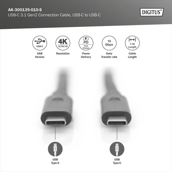 Produktbild Digitus USB Type-C Gen2 Anschlusskabel (1 m, USB 3.1)