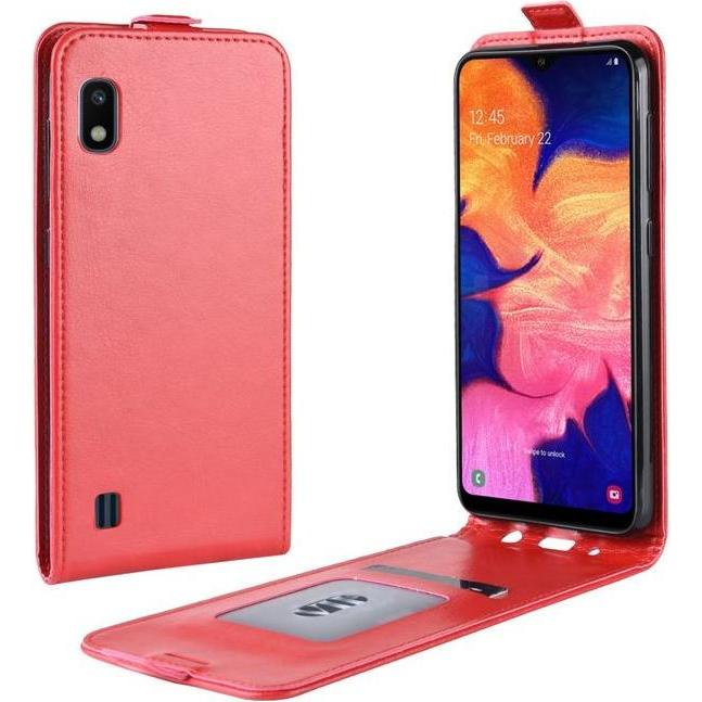 MU Classic Leder Flipcase Hülle (Samsung Galaxy A10), Smartphone Hülle, Rot