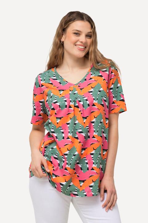 Produktbild Ulla Popken T-Shirt, grafischer Druck, A-Linie, V-Ausschnitt, Halbarm (50, 52)