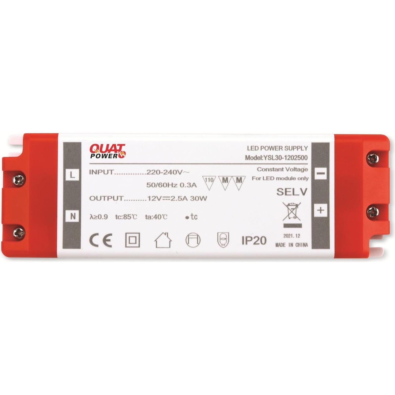 QuatPower LED-Schaltnetzteil YSL30-1202500, 12 V-, 30 W (30 W), PC Netzteil