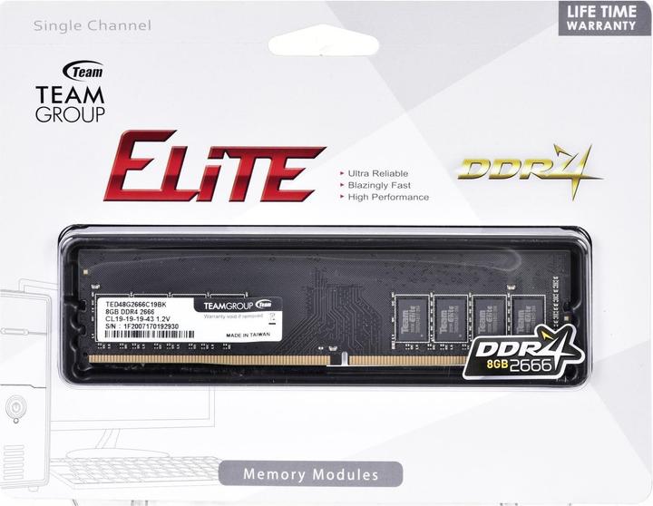 Actual product image Team Group elite (1 x 8GB, 2666 MHz, DDR4-RAM, DIMM)