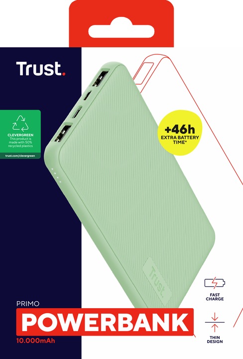 Immagine prodotto Trust POWER BANK USB 10000MAH/PRIMO VERDE 25029 (10000 mAh, 15 W, 15 Wh)