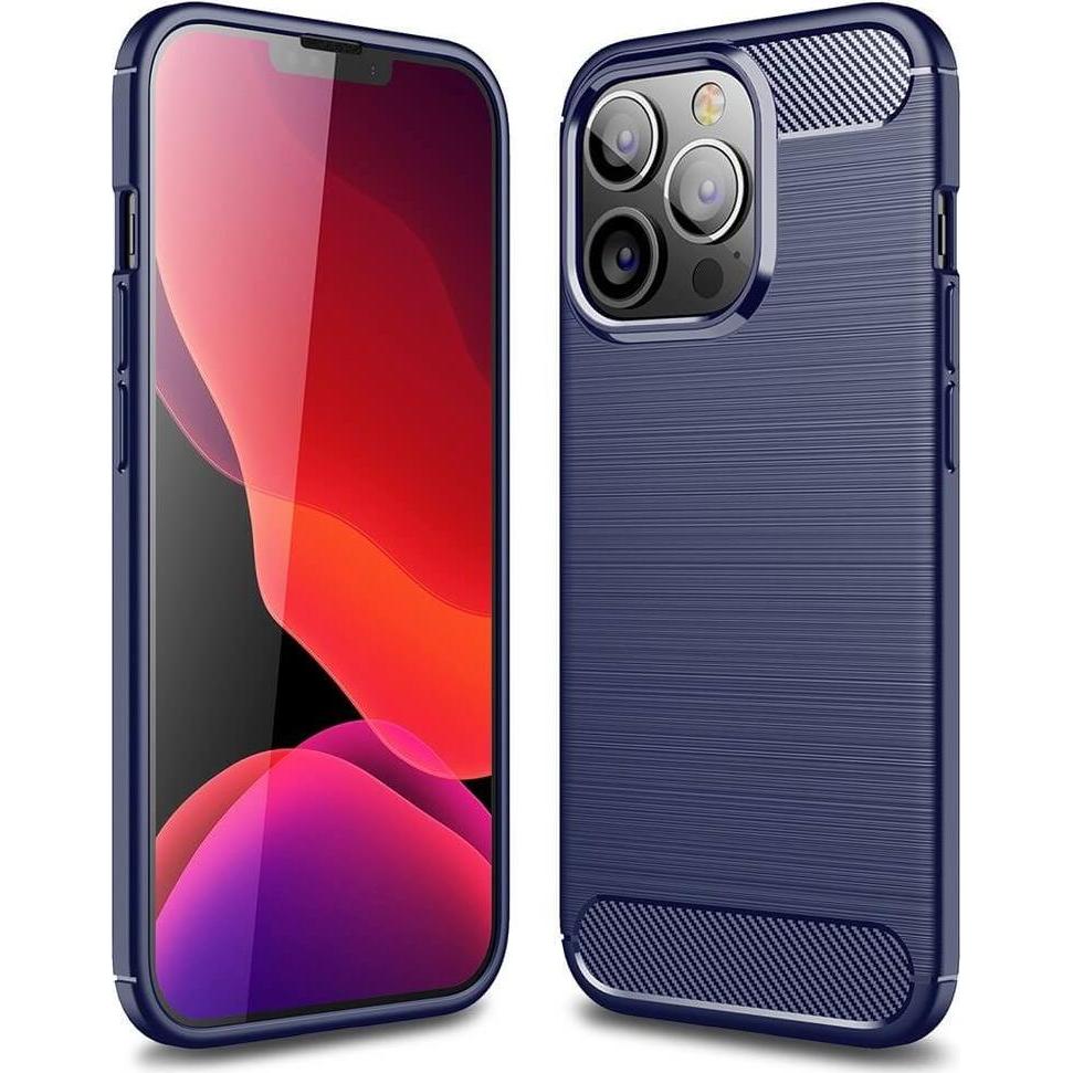 Cover-Discount iPhone 14 Pro - Metall Carbon Look Hülle dunkelblau (Apple iPhone 14 Pro), Smartphone Hülle, Blau