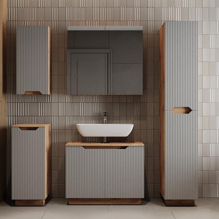 Actual product image Vicco Waschbeckenunterschrank Lotta, Eiche/grau gestreift, 79.6 x 62.1 cm mit 2 Türen (79.60 x 32 x 62.10 cm)