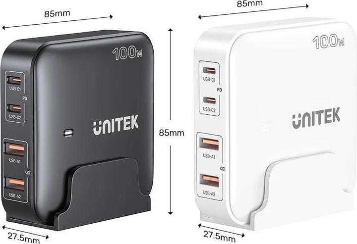 Produktbild Unitek GaN-Netzladegerät - P1229ABK01-EU | 100W 2x USB-C 2x USB-A (100 W)