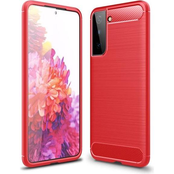 MU Style Carbon Fiber TPU Softcase Series (Samsung Galaxy S21+), Smartphone Hülle, Rot