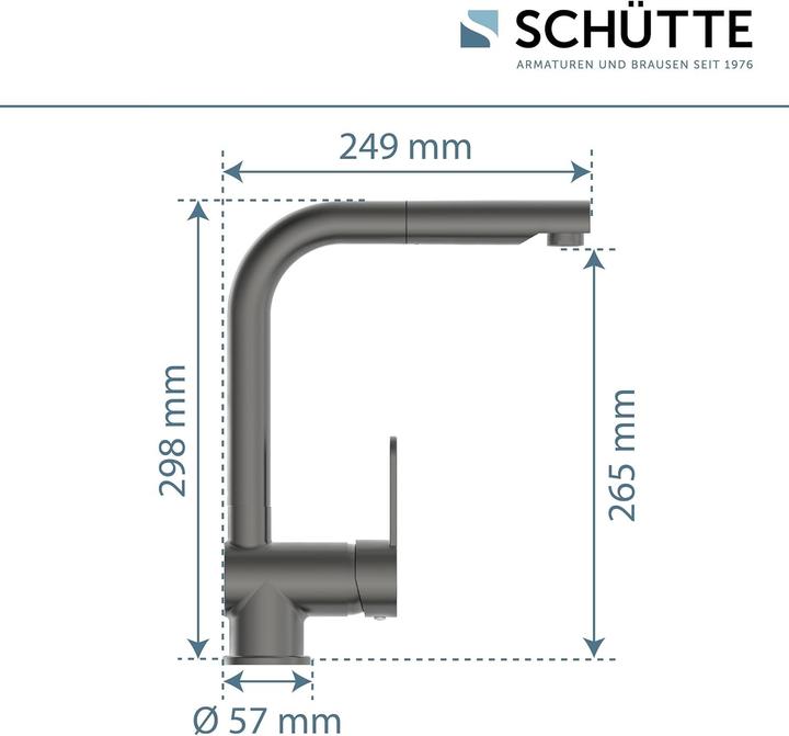 Actual product image Schütte Kitchen tap LONDON sink mixer tap Graphite matt Extendable Swivelling 79720