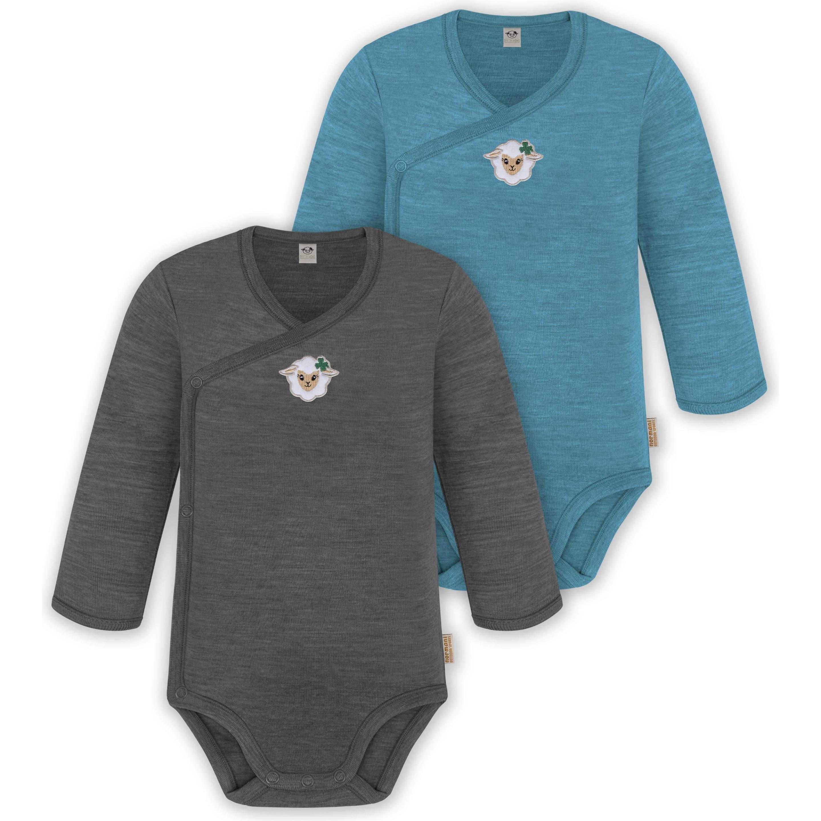 Normani, Herren, Body, 2er Set Unisex Baby Wickelbody Langarm-Strampler Einteiler aus Merinowolle - 9351, Blau, (80)