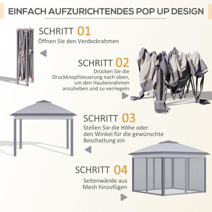Actual product image Swisshandel24 Faltpavillon 3x3 m, 4 abnehmbare Mückennetze, Oxford-Gewebe Metall Grau (330 cm, 330 cm)
