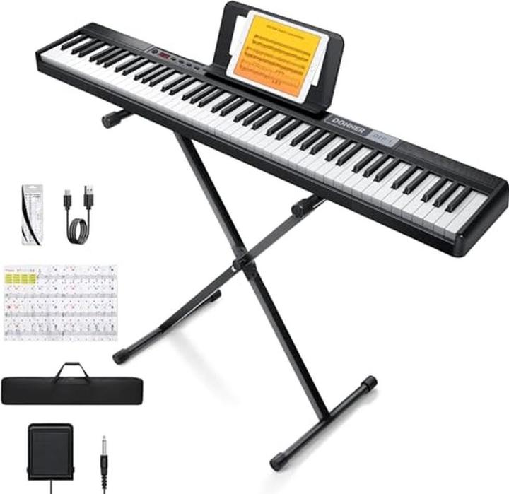 Donner Tastiera digitale portatile con 88 tasti dinamici, pedale sustain e accessori inclusi (88 Chiavi)