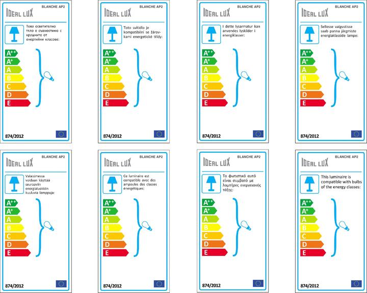 Energy Label Ideal lux Wall lamp Blanche 2-arm (E14)