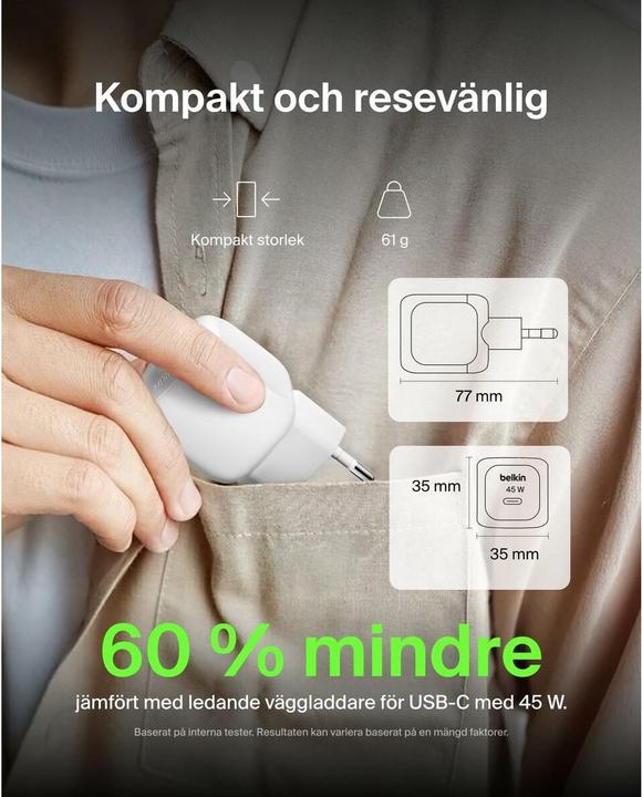 Actual product image Belkin BoostCharge 45 W USB-C with PD, incl. USB-C cable (45 W, 1 portion)