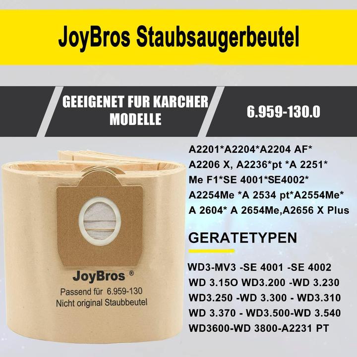 Actual product image JoyBros Staubbeutel-Set für Kärcher WD3 (15 Stück)