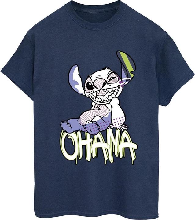 Actual product image Disney Womens/Ladies Lilo And Stitch Ohana Graffiti Cotton Boyfriend T-Shirt (S)