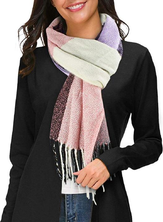 Immagine prodotto Only-Bags.Store Sciarpa triangolare a quadri, sciarpa pashmina, sciarpa morbida con nappe, sciarpa a portafoglio