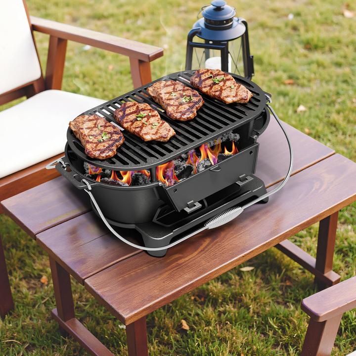 Actual product image Wiltec Cast Iron Charcoal Grill BBQ Oval Tabletop Barbecue Outdoor Compact