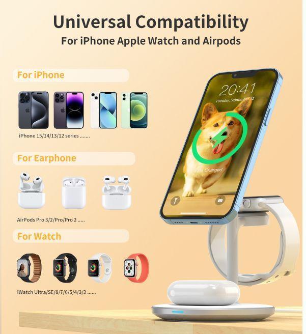 Actual product image Choetech T585-F Qi2 3-in-1 magnetic wireless charger (15 W)