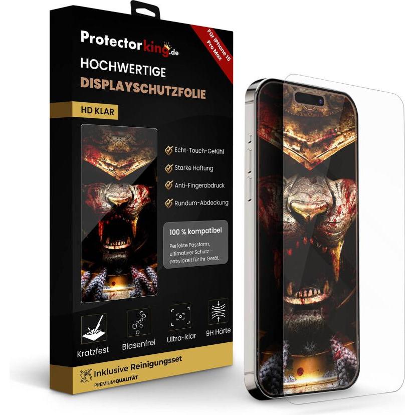 Thumbnail - Protectorking 6x echtes Tempered 9H Panzerhartglas 3D KLAR (6 Stück, Apple iPhone 15 Pro Max), Smartphone Schutzfolie