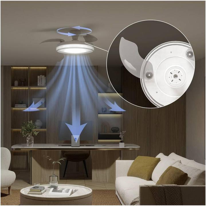 Actual product image Philips Ceiling fan with retractable blades, led 3 cct, dc 28 w + 35 w, bliss model, white, ø106 cm