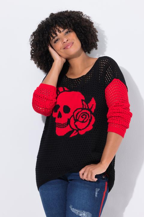 Image du produit Angel of Style Pull en maille ajourée, motif tête de mort, coupe Relaxed Fit (50, 52)