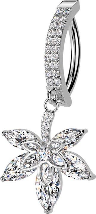 Produktbild Star Piercing Banane klappbar silber Schild zwei Reihen Kristalle silber Anhänger Blatt (Messing, Chirurgenstahl 316L)