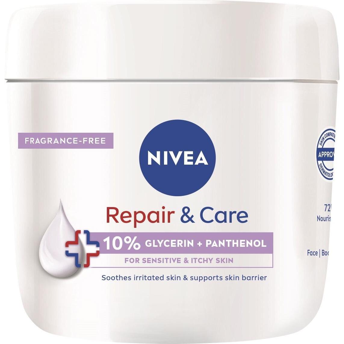 NIVEA, Lichaamslotion, Hydraterende lichaamscrème voor de gevoelige huid Repair & Care 400 ml (Lichaamscrème, 400 ml)