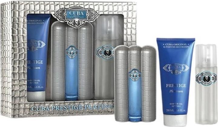 NoName Cuba Prestige Platinum Fragrance for Men 3 Piece Gift Set - 3.0oz EDT Spray, 3.4oz Aftershave, 6.8oz (Maniküre Set)
