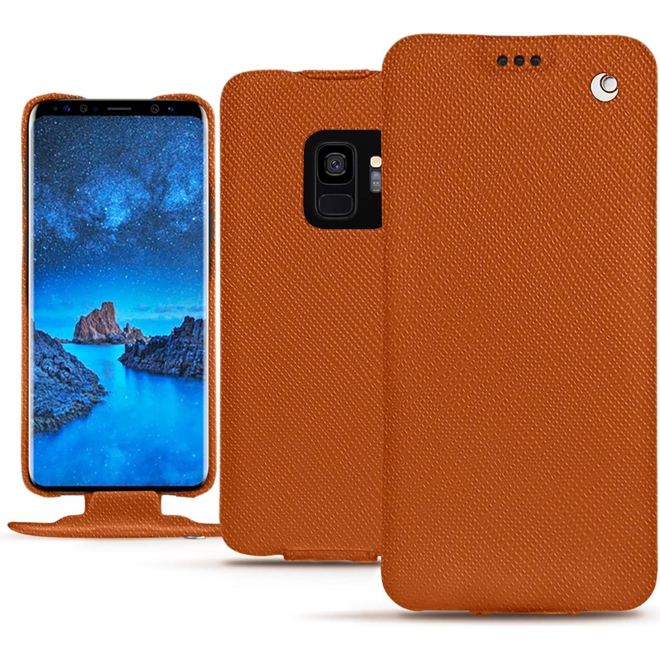 Noreve Lederschutzhülle vertikal (Samsung Galaxy S9), Smartphone Hülle, Orange